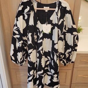 Kate Spade Black and White Floral Long Sleeve Dress